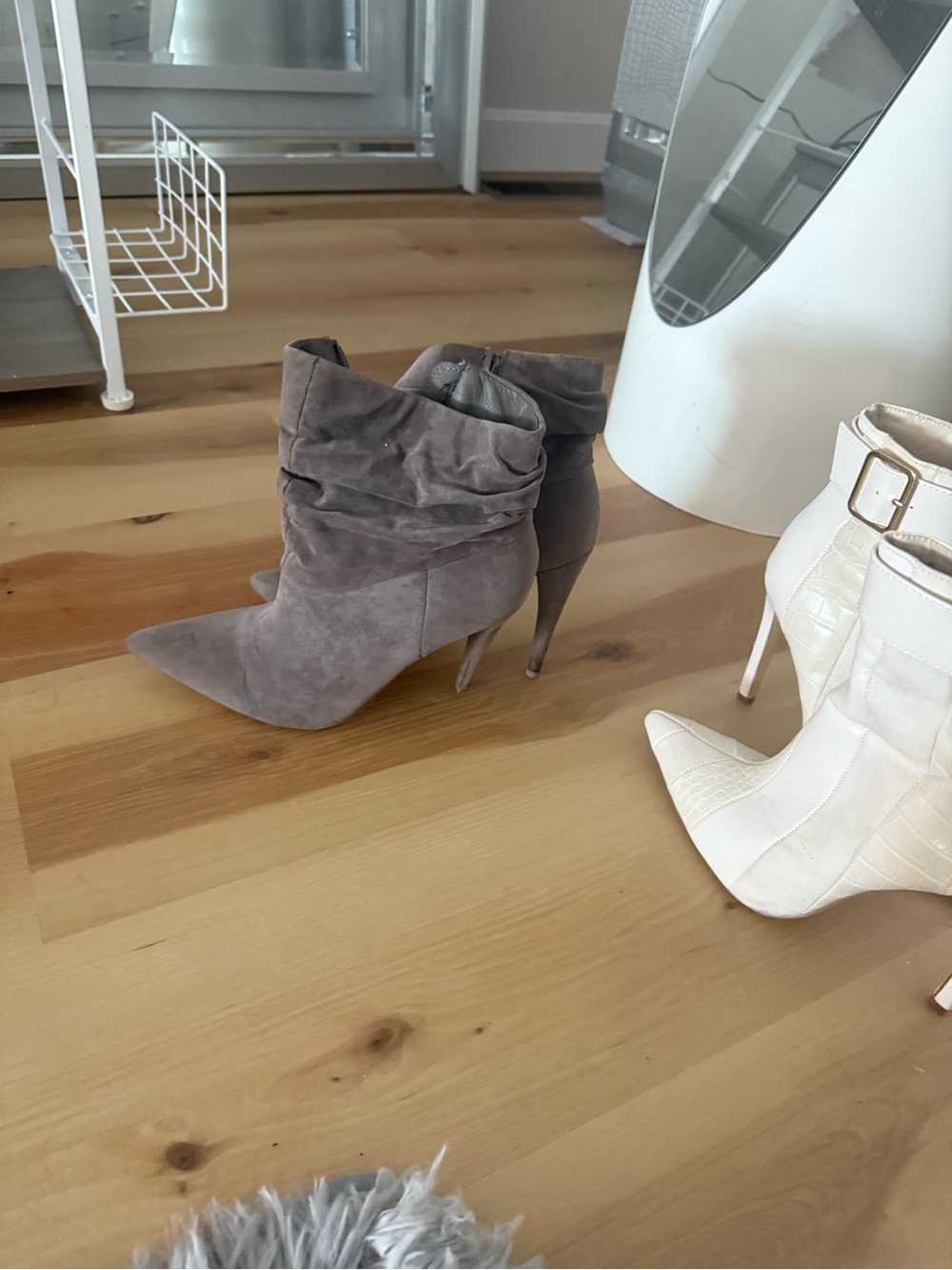 Taupe Suede Slouch Ankle Heeled Boots